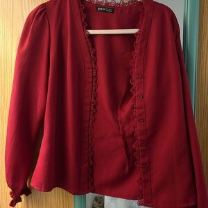 SHEIN Burgundy Lace Detail Top